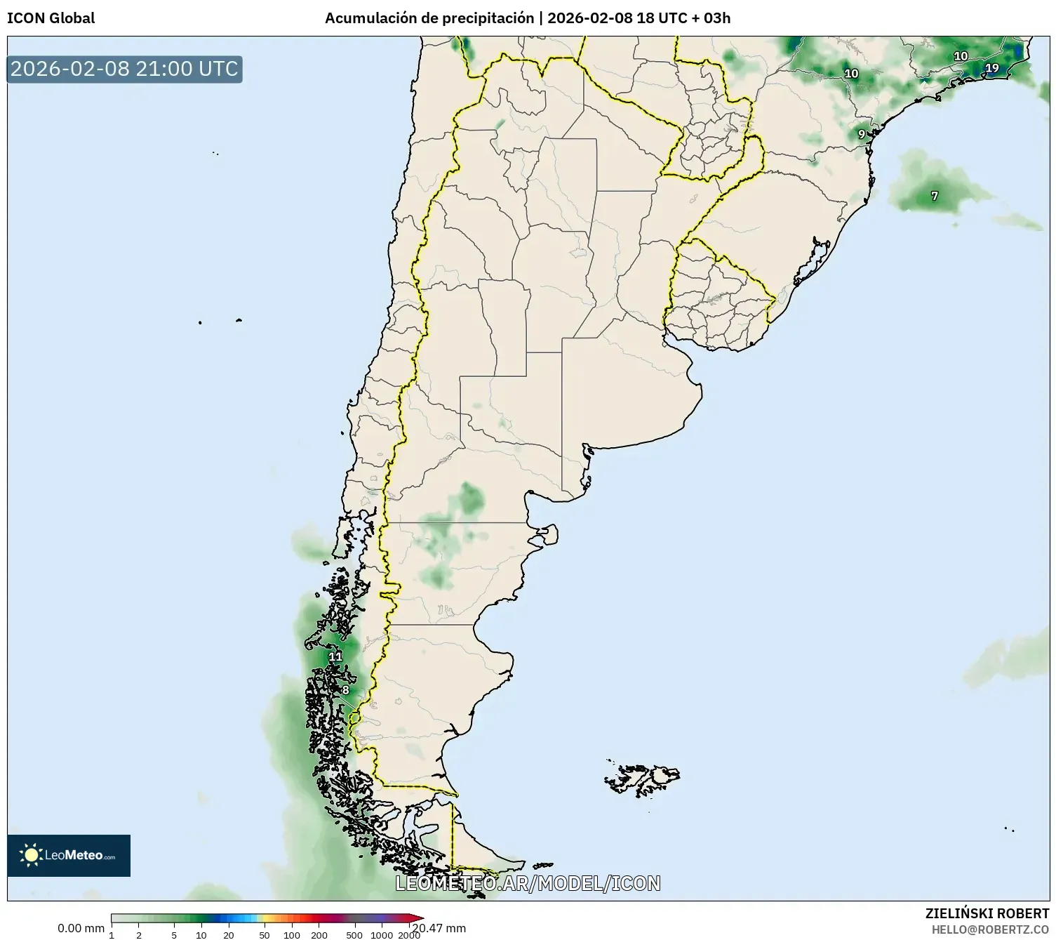 ICON model - Argentina, Acumulación de precipitación