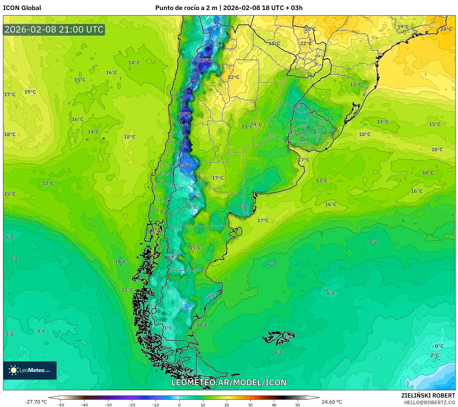ICON model - Argentina, Punto de rocío a 2 m
