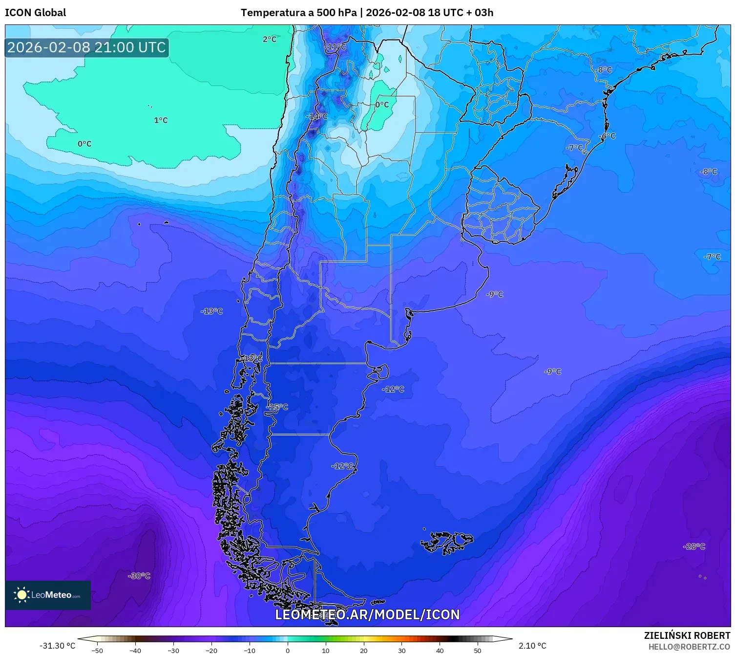 ICON model - Argentina, Temperatura a 500 hPa