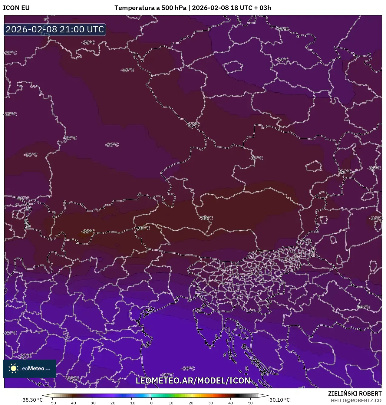 ICON model - Austria, Temperatura a 500 hPa