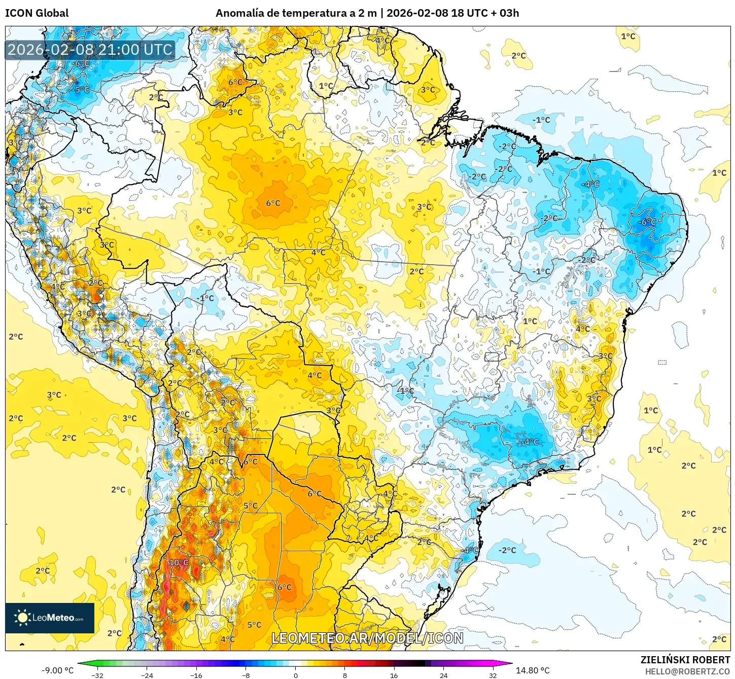 ICON model - Brasil, Anomalía de temperatura a 2 m