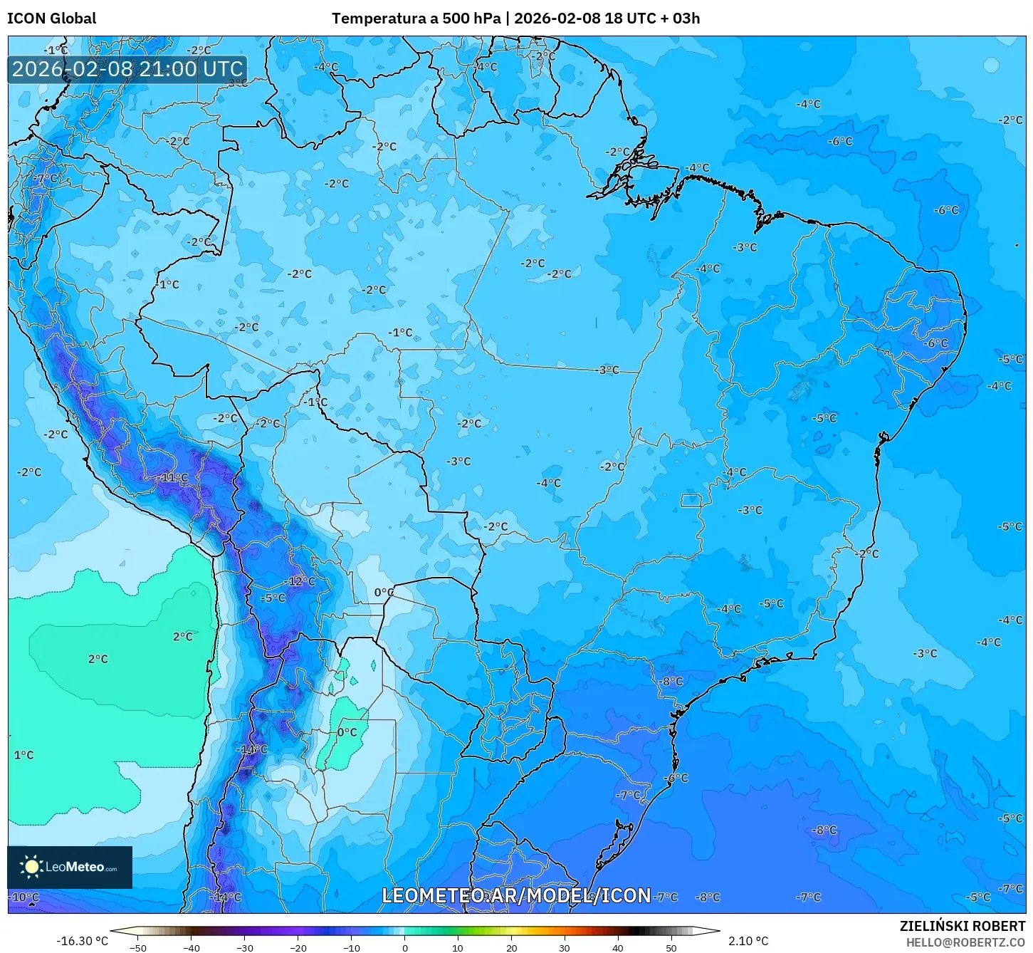 ICON model - Brasil, Temperatura a 500 hPa