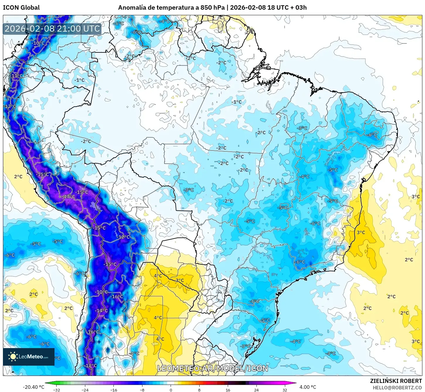 ICON model - Brasil, Anomalía de temperatura a 850 hPa
