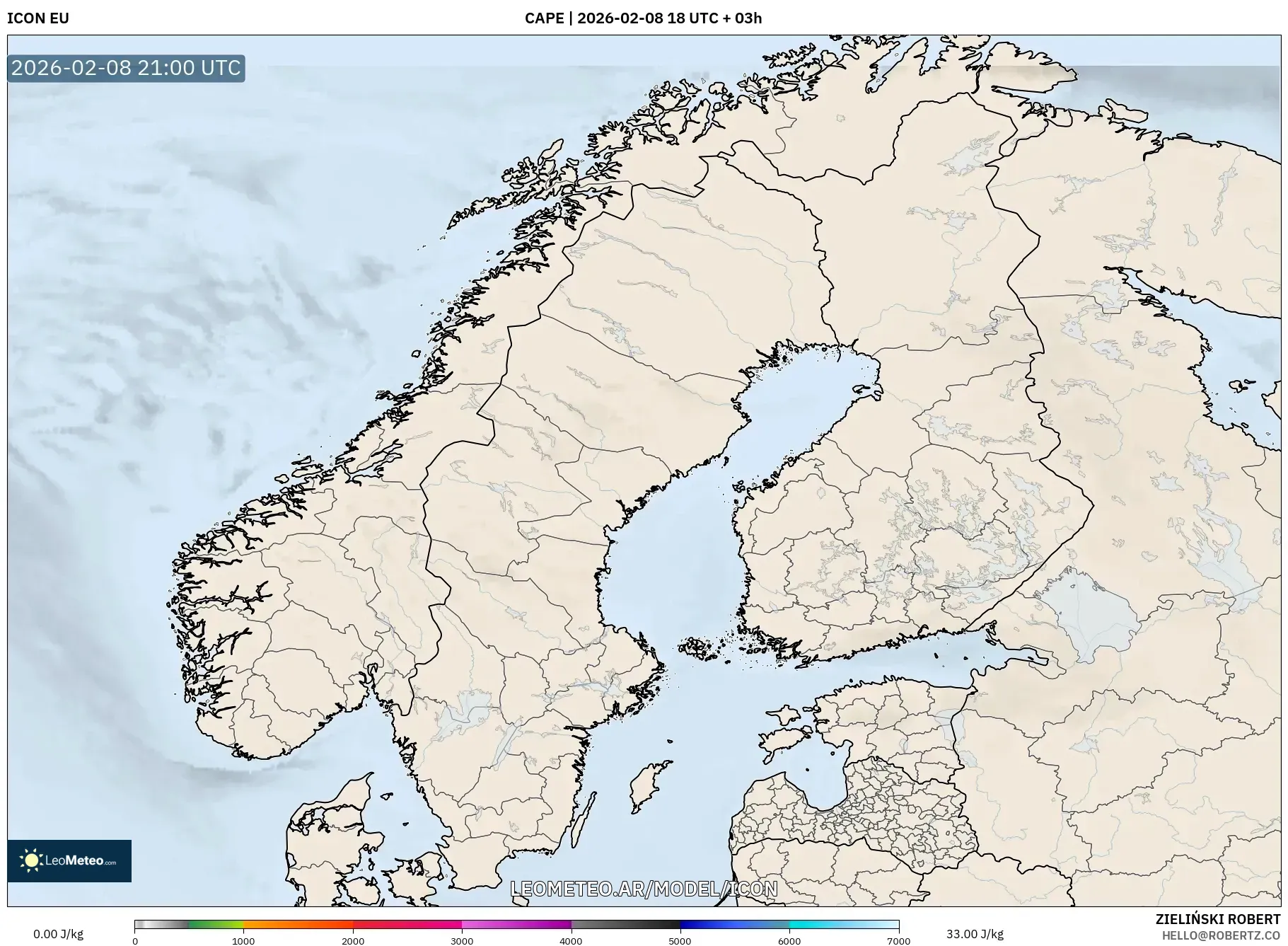 ICON model - Escandinavia, CAPE
