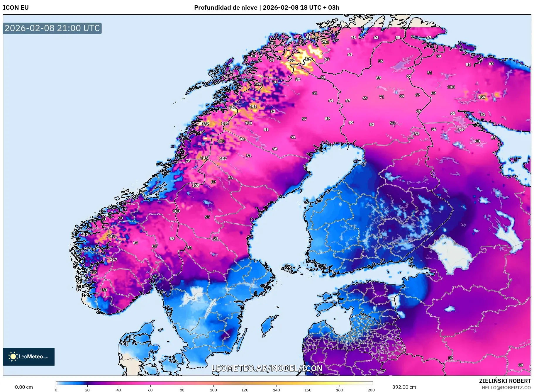 ICON model - Escandinavia, Profundidad de nieve