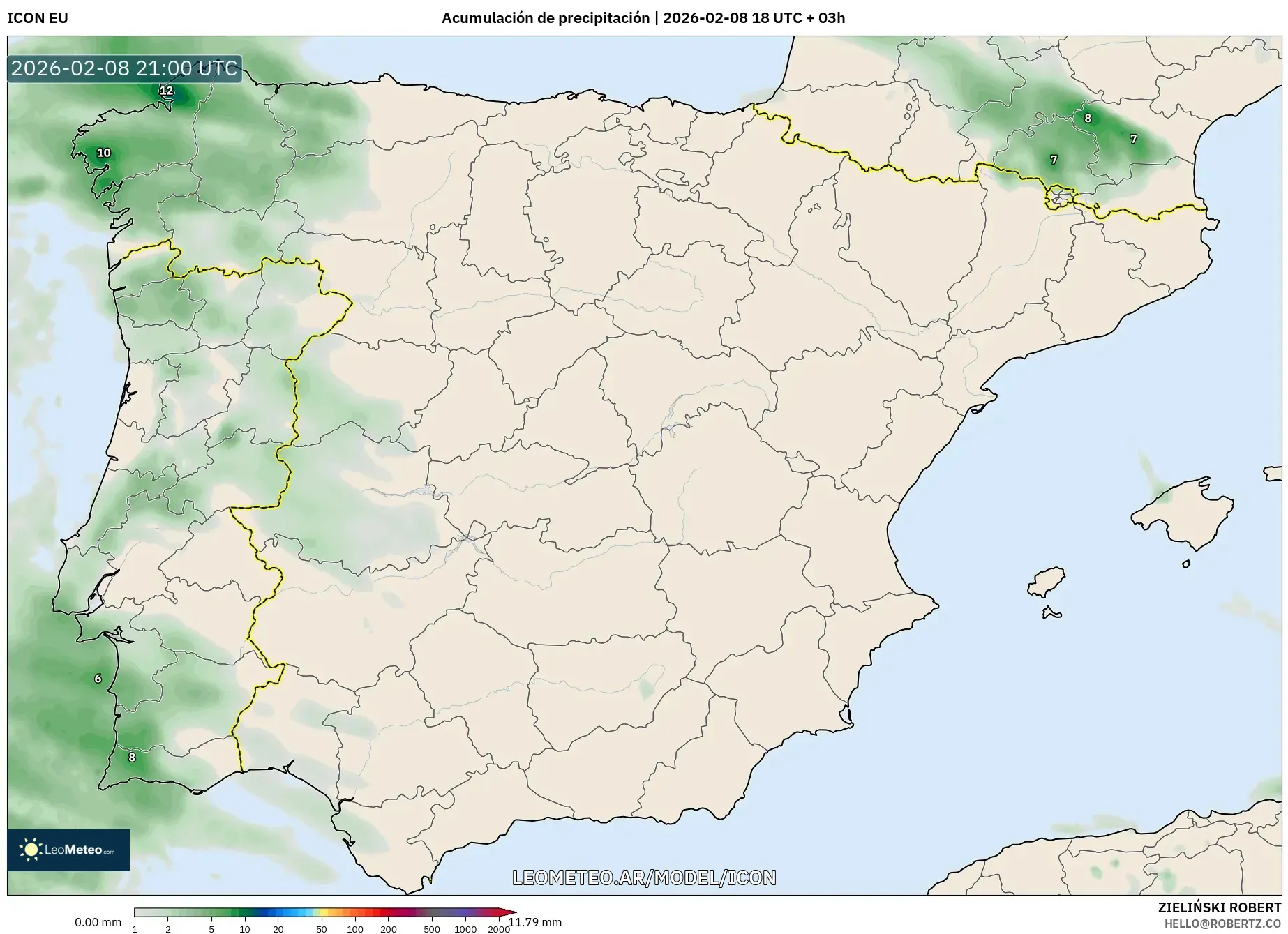 ICON model - España, Acumulación de precipitación