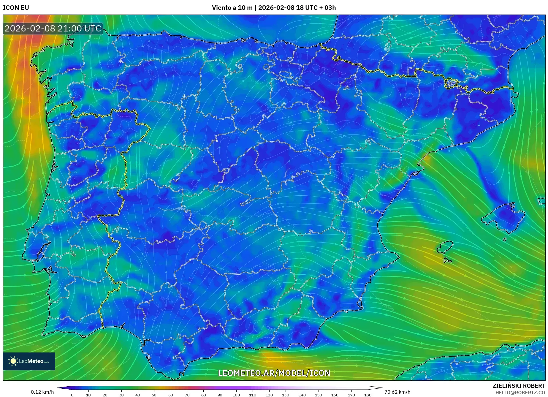 ICON model - España, Viento a 10 m