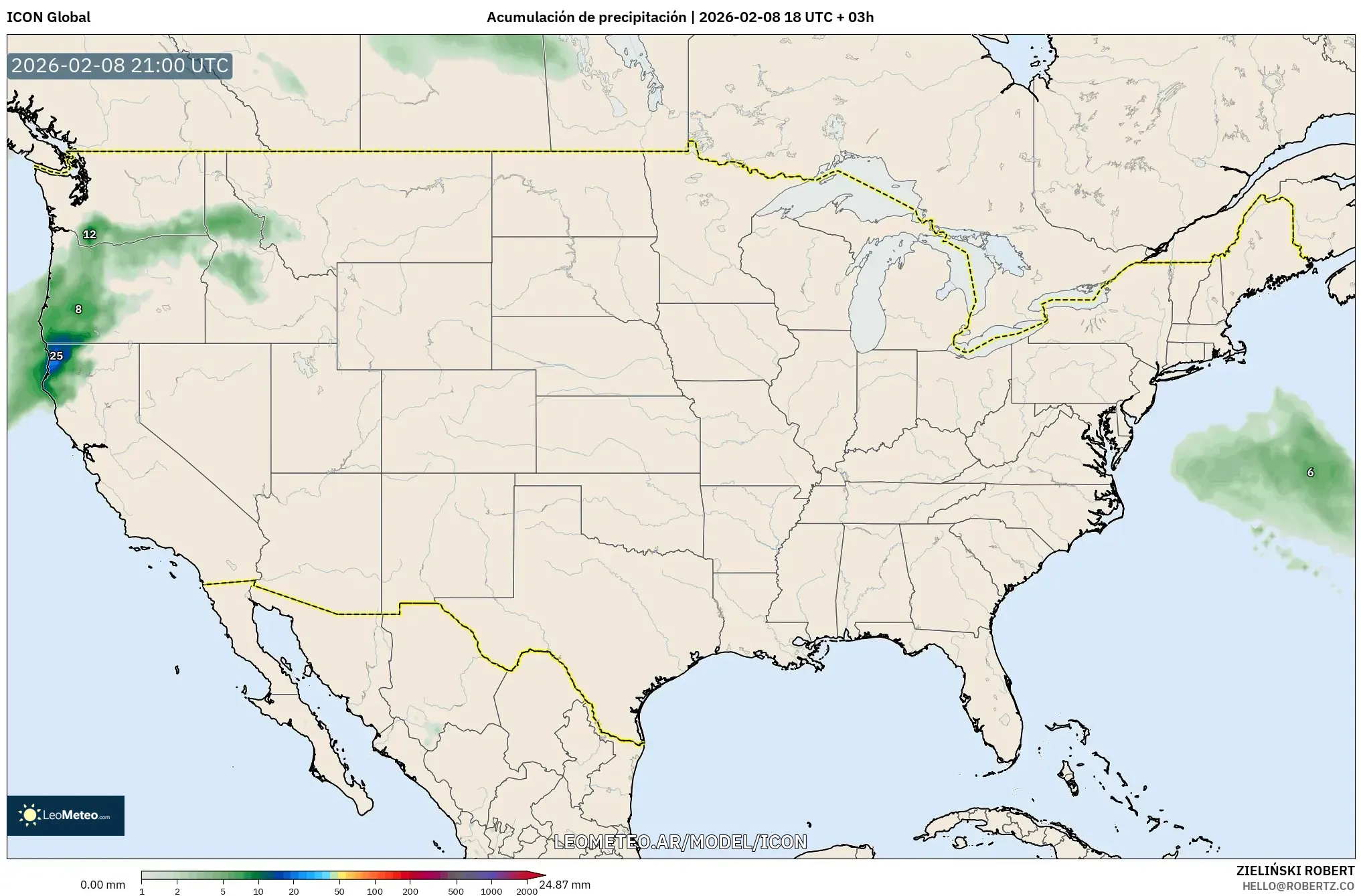 ICON model - Estados Unidos, Acumulación de precipitación