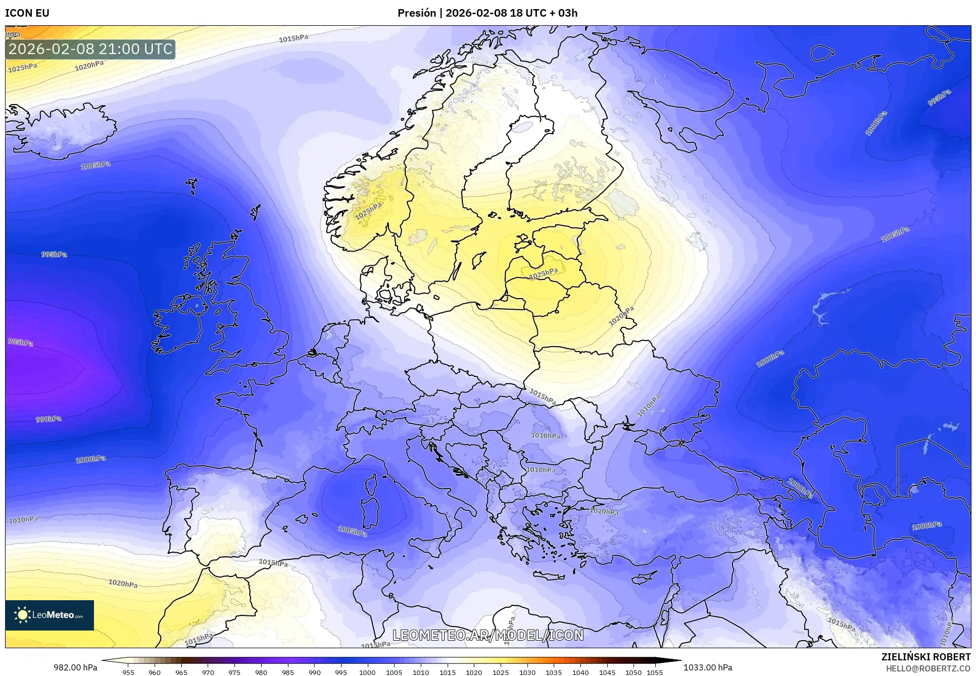 ICON model - Europa, Presión