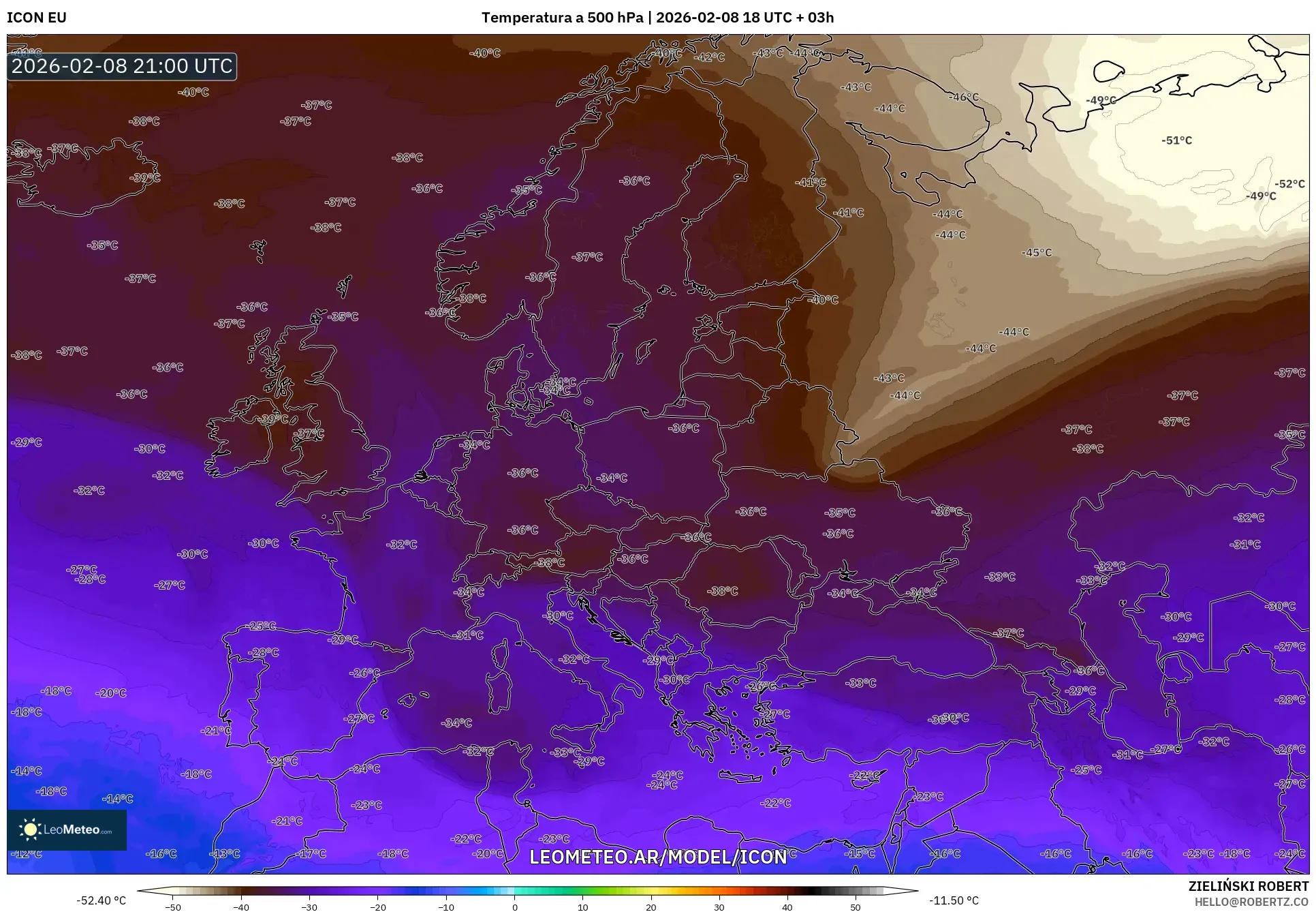 ICON model - Europa, Temperatura a 500 hPa