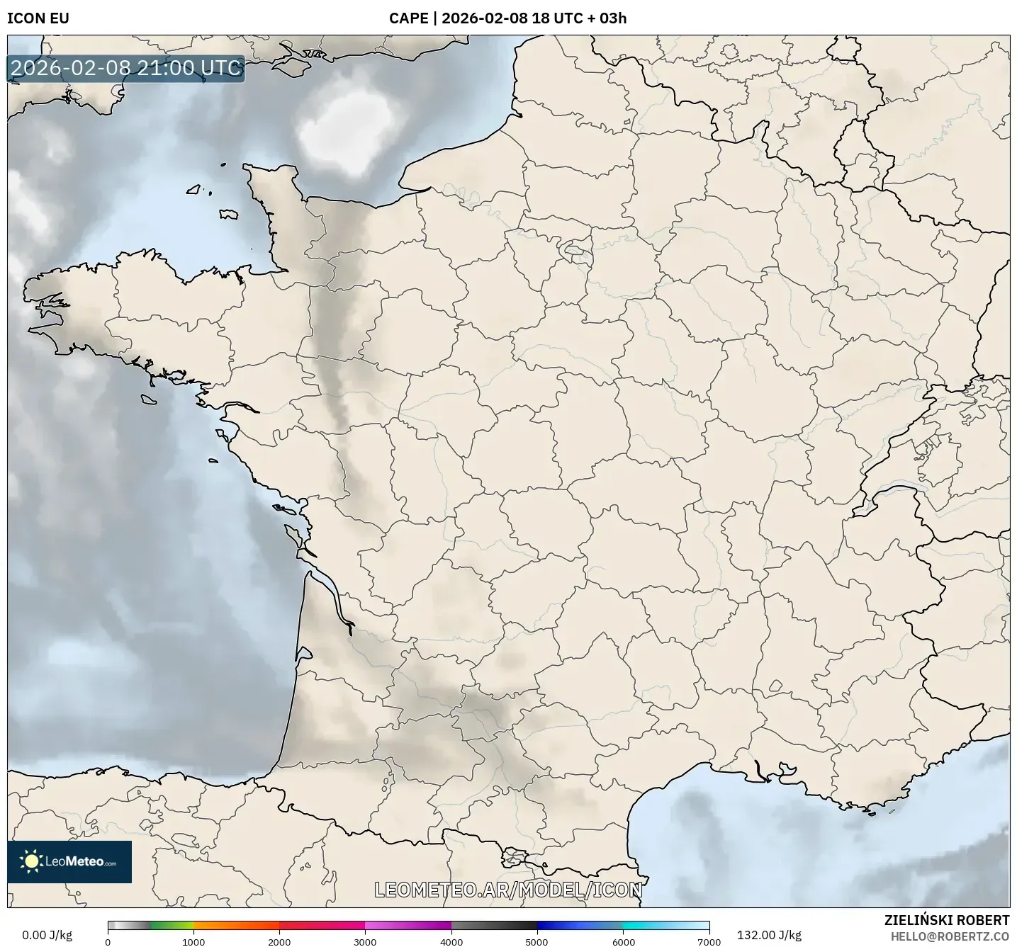 ICON model - Francia, CAPE
