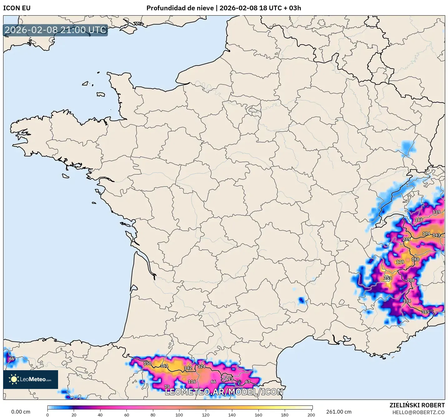 ICON model - Francia, Profundidad de nieve