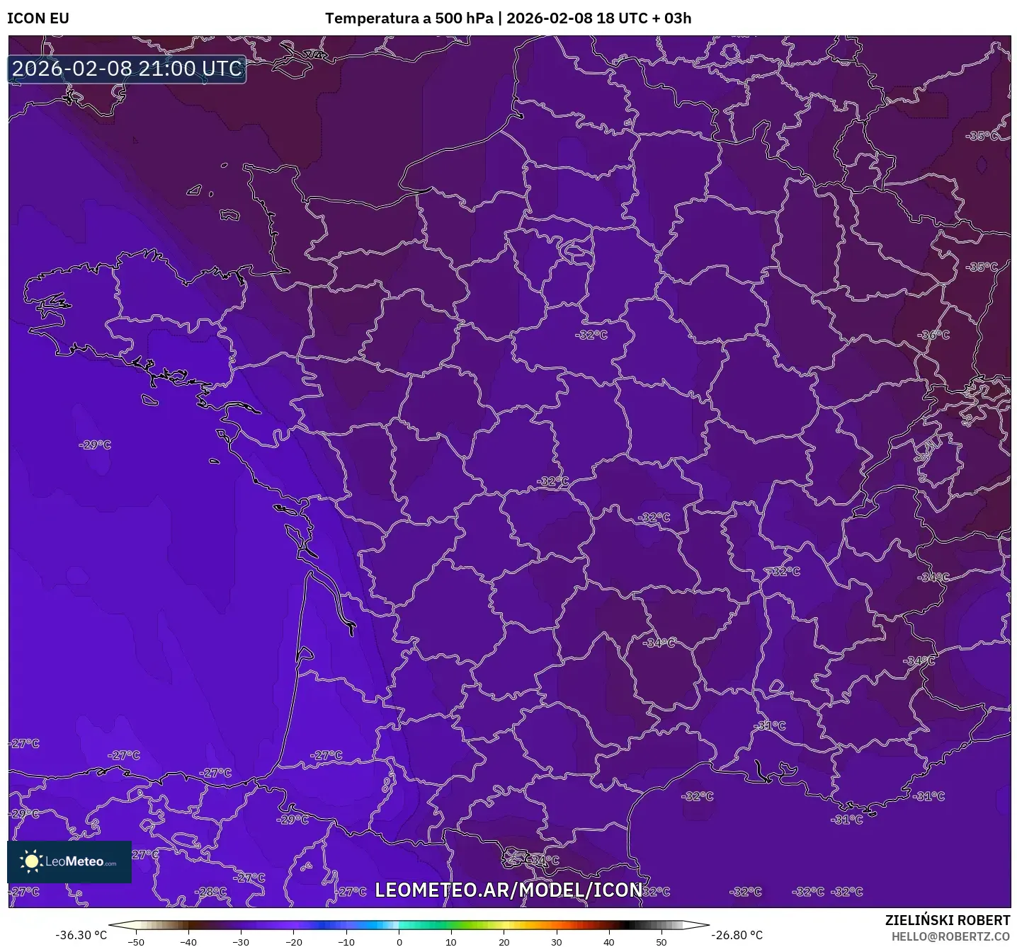 ICON model - Francia, Temperatura a 500 hPa