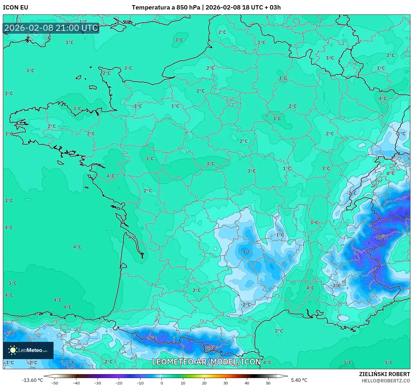 ICON model - Francia, Temperatura a 850 hPa