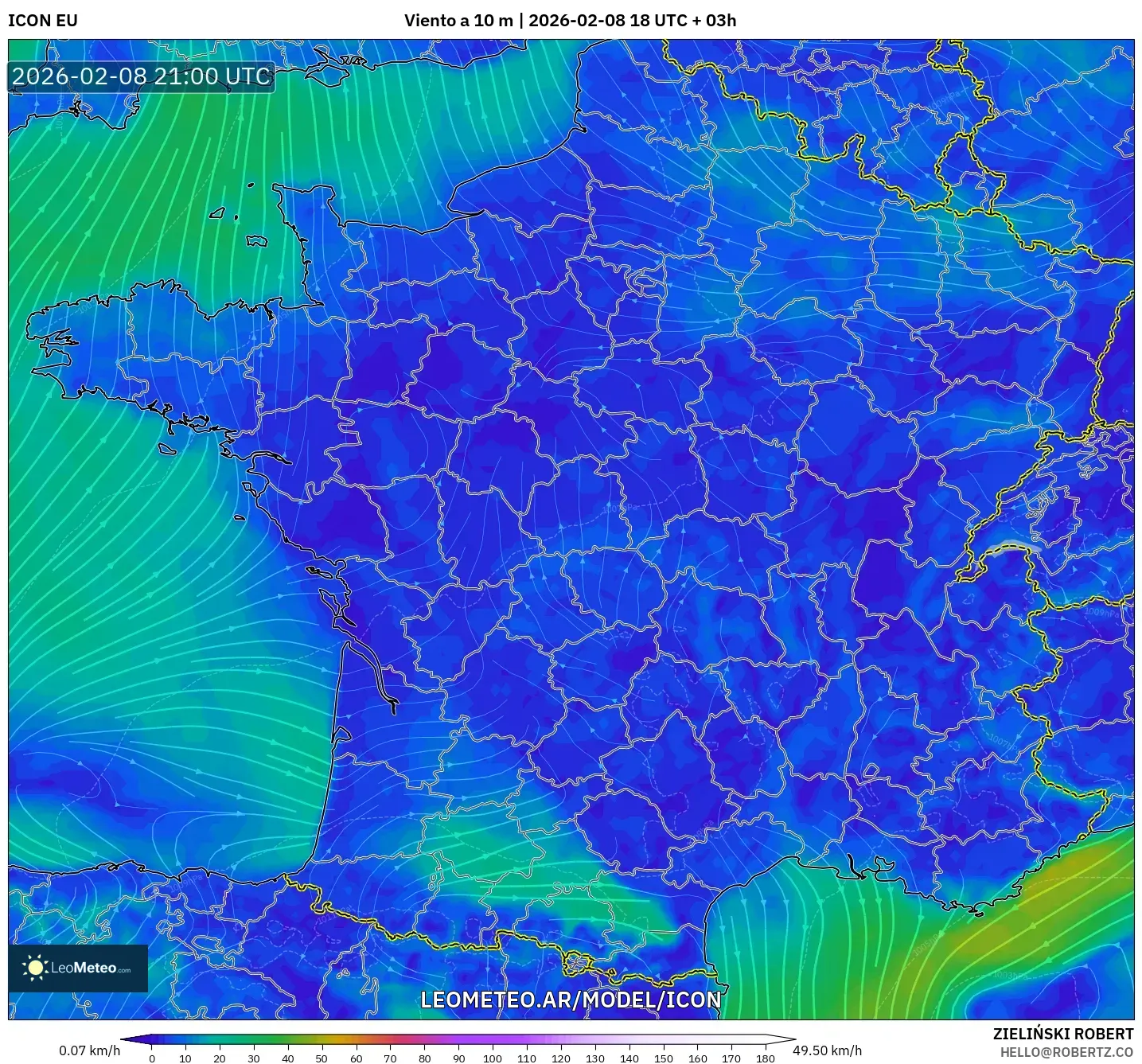 ICON model - Francia, Viento a 10 m