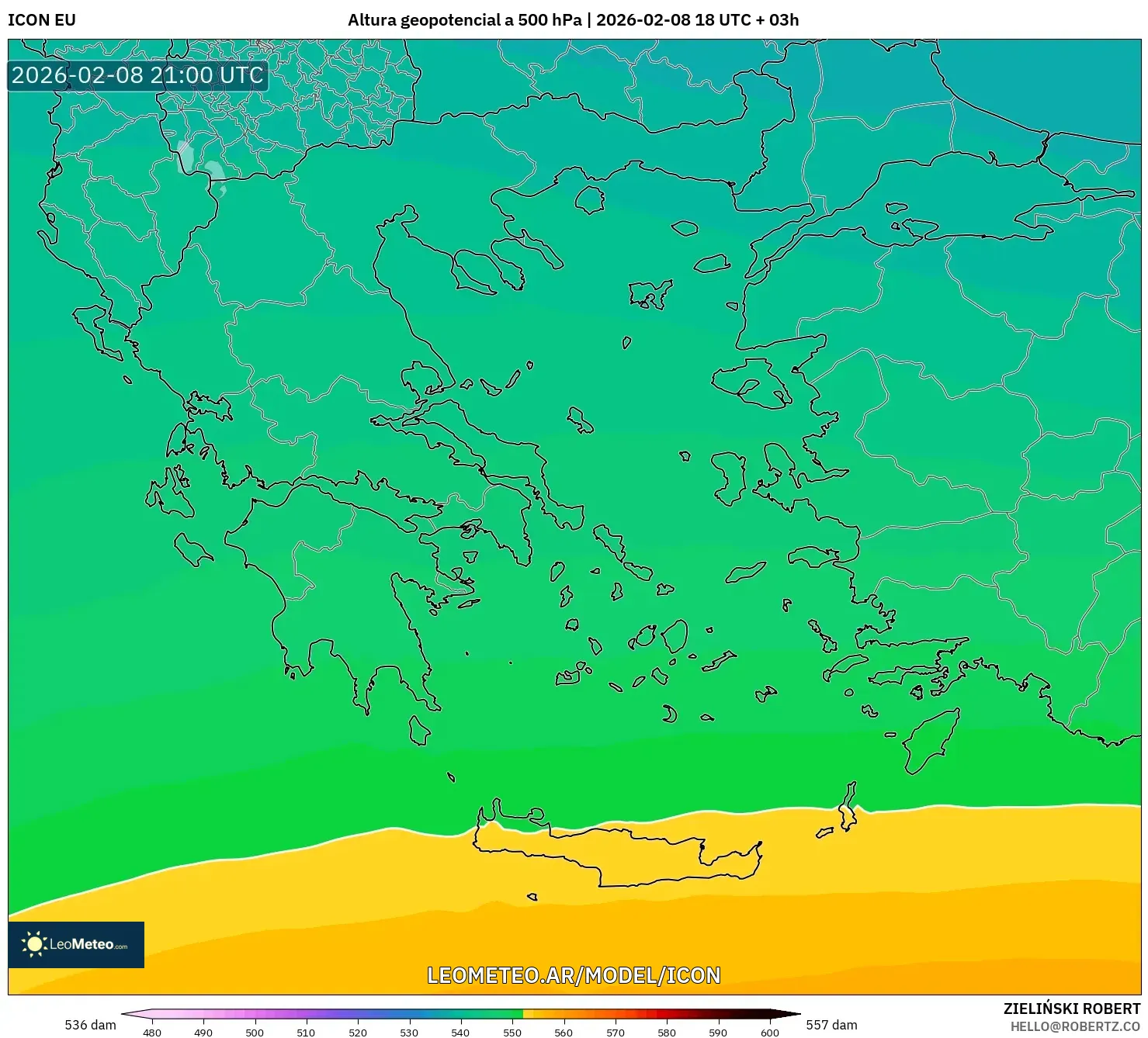 ICON model - Grecia, Altura geopotencial a 500 hPa