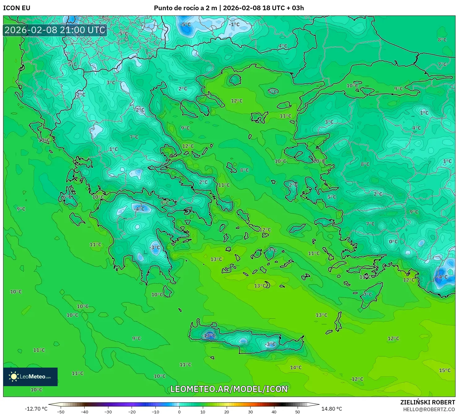ICON model - Grecia, Punto de rocío a 2 m