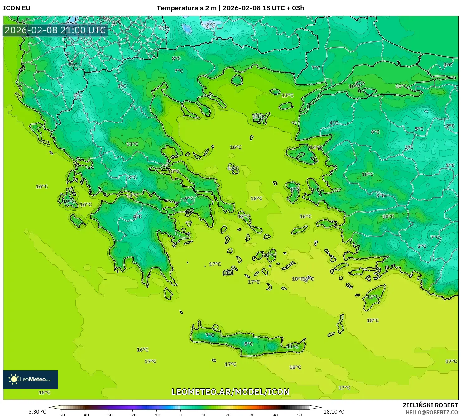 ICON model - Grecia, Temperatura a 2 m