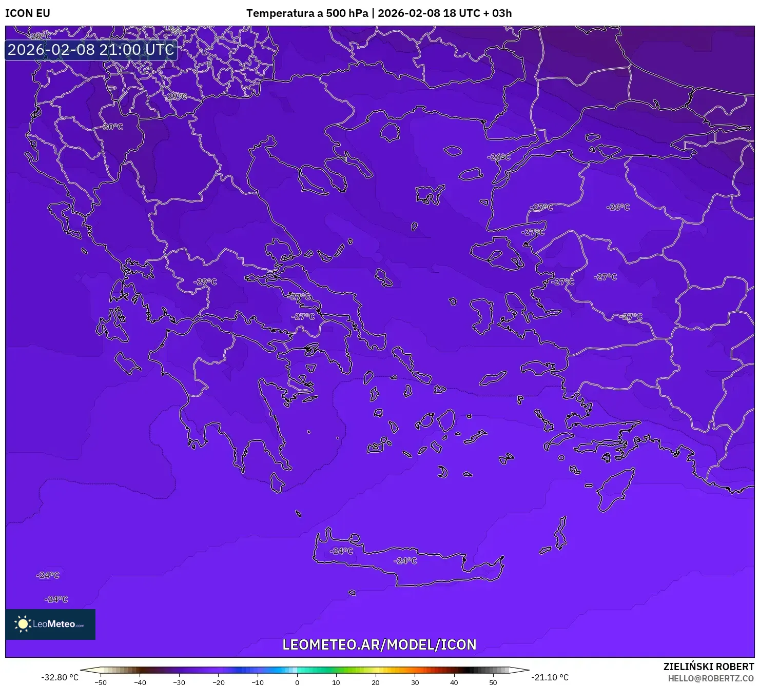 ICON model - Grecia, Temperatura a 500 hPa