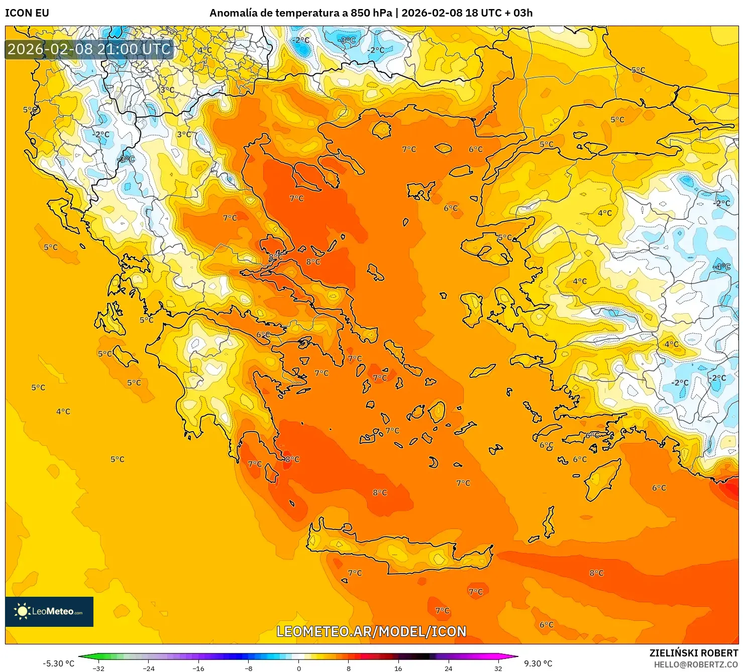 ICON model - Grecia, Anomalía de temperatura a 850 hPa