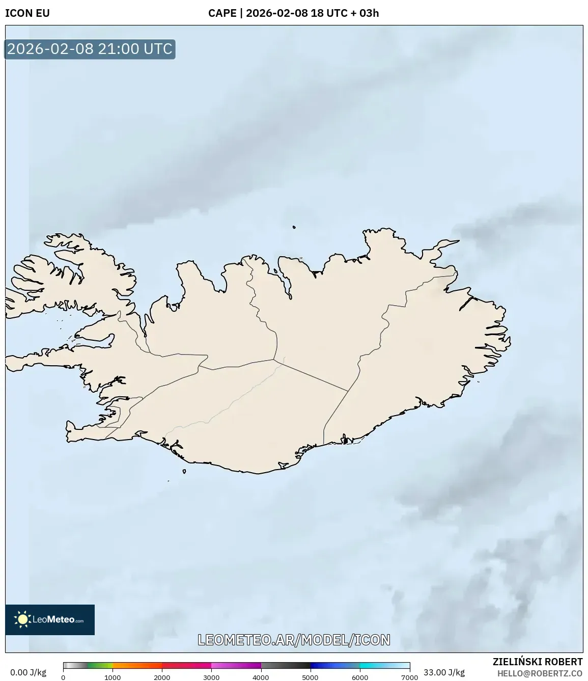 ICON model - Islandia, CAPE
