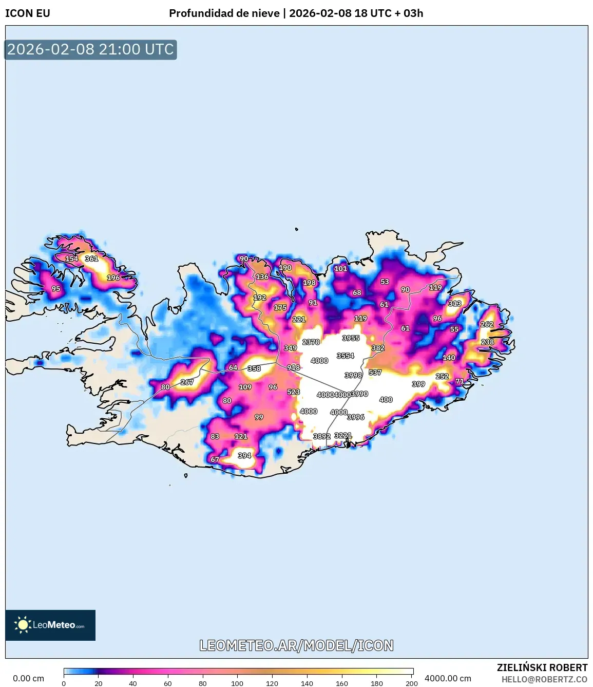 ICON model - Islandia, Profundidad de nieve