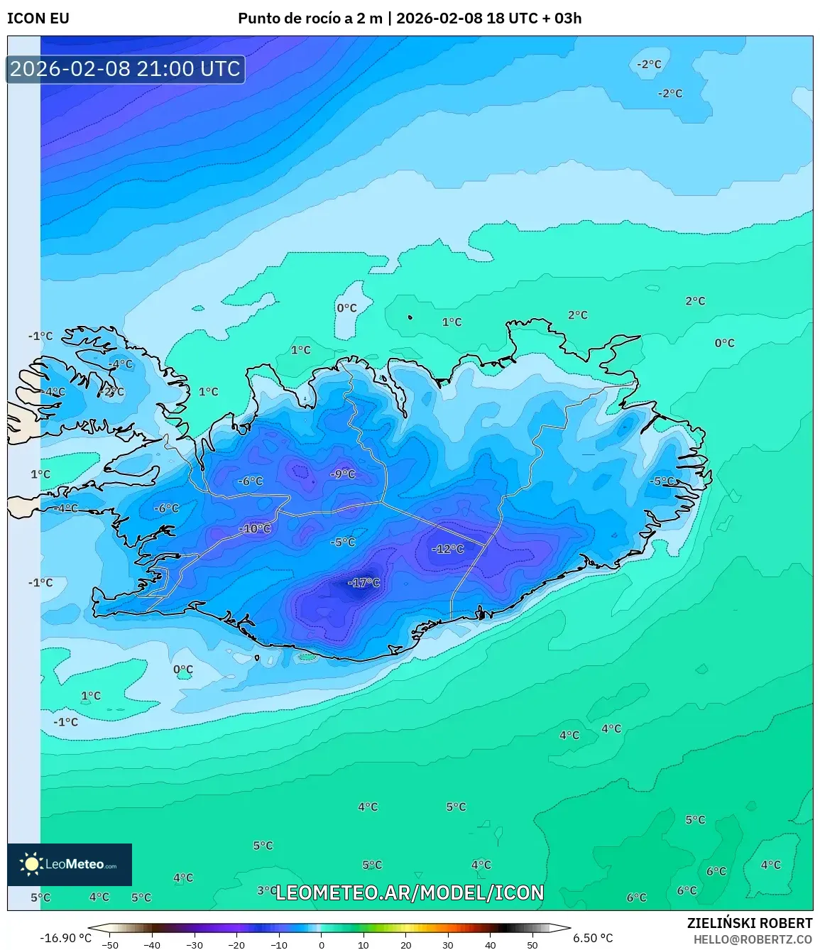 ICON model - Islandia, Punto de rocío a 2 m