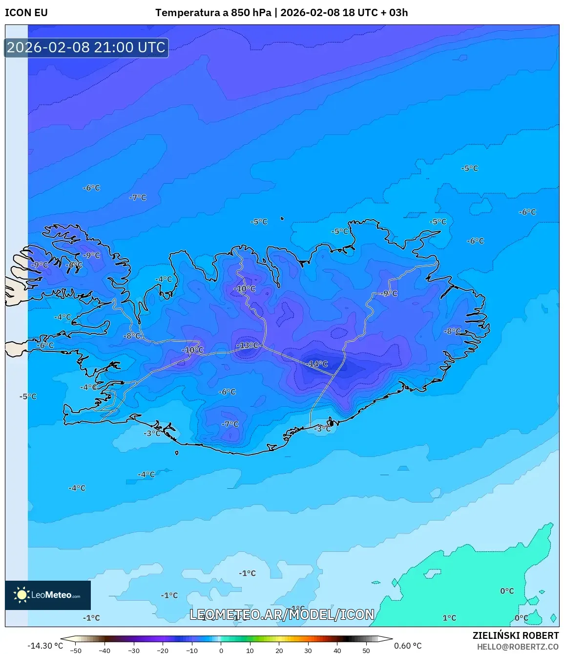 ICON model - Islandia, Temperatura a 850 hPa