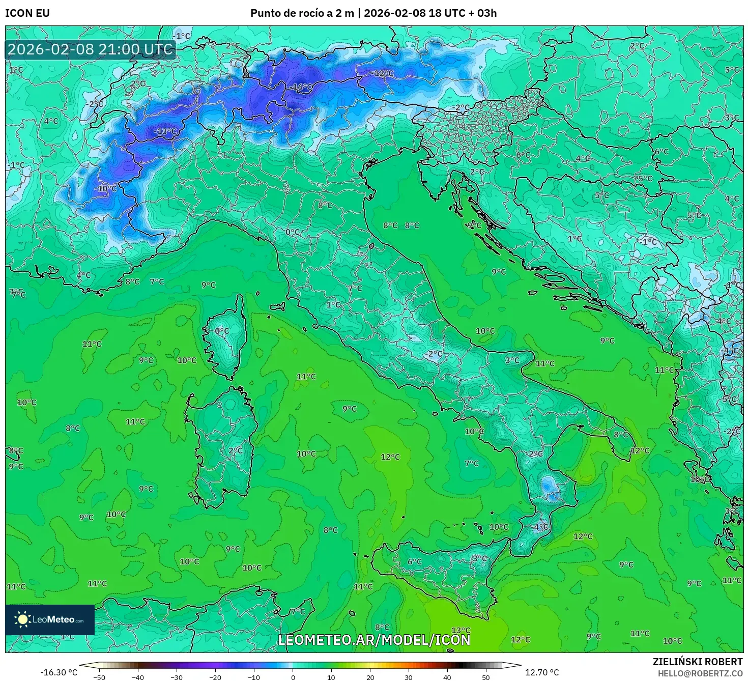 ICON model - Italia, Punto de rocío a 2 m