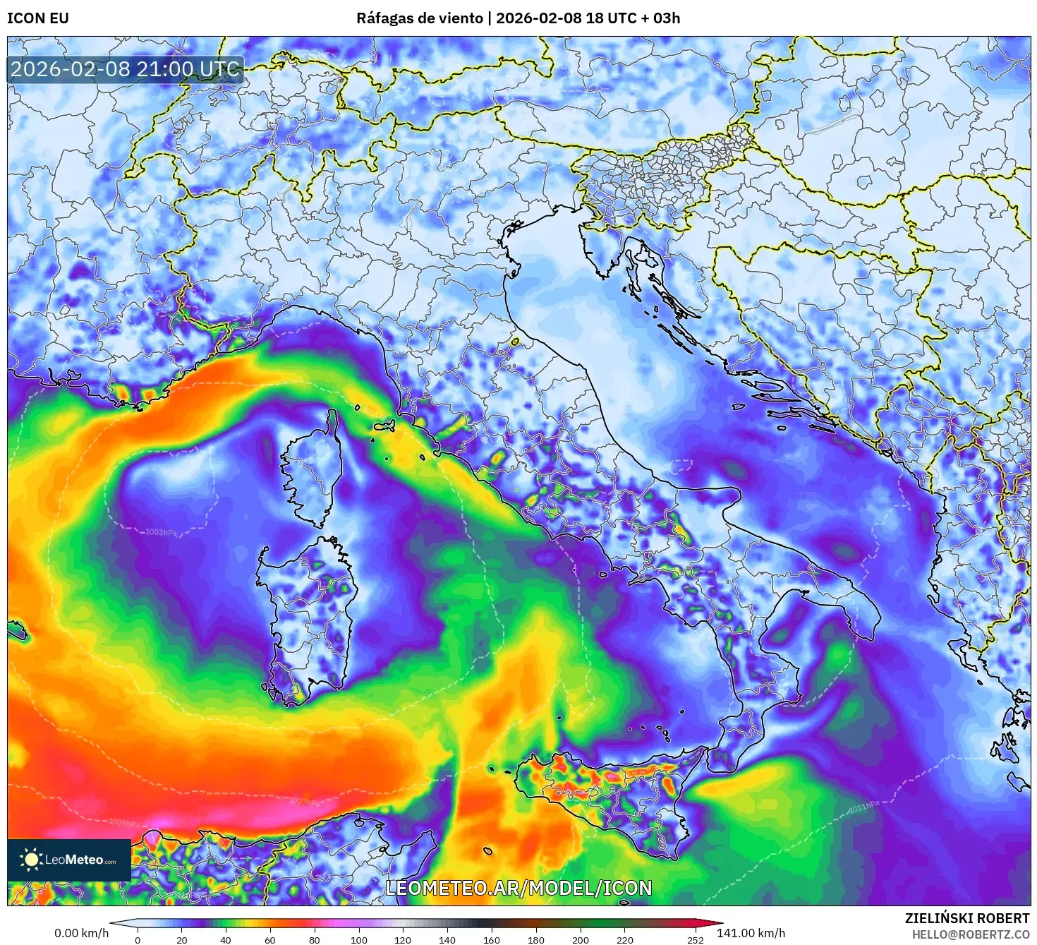 ICON model - Italia, Ráfagas de viento