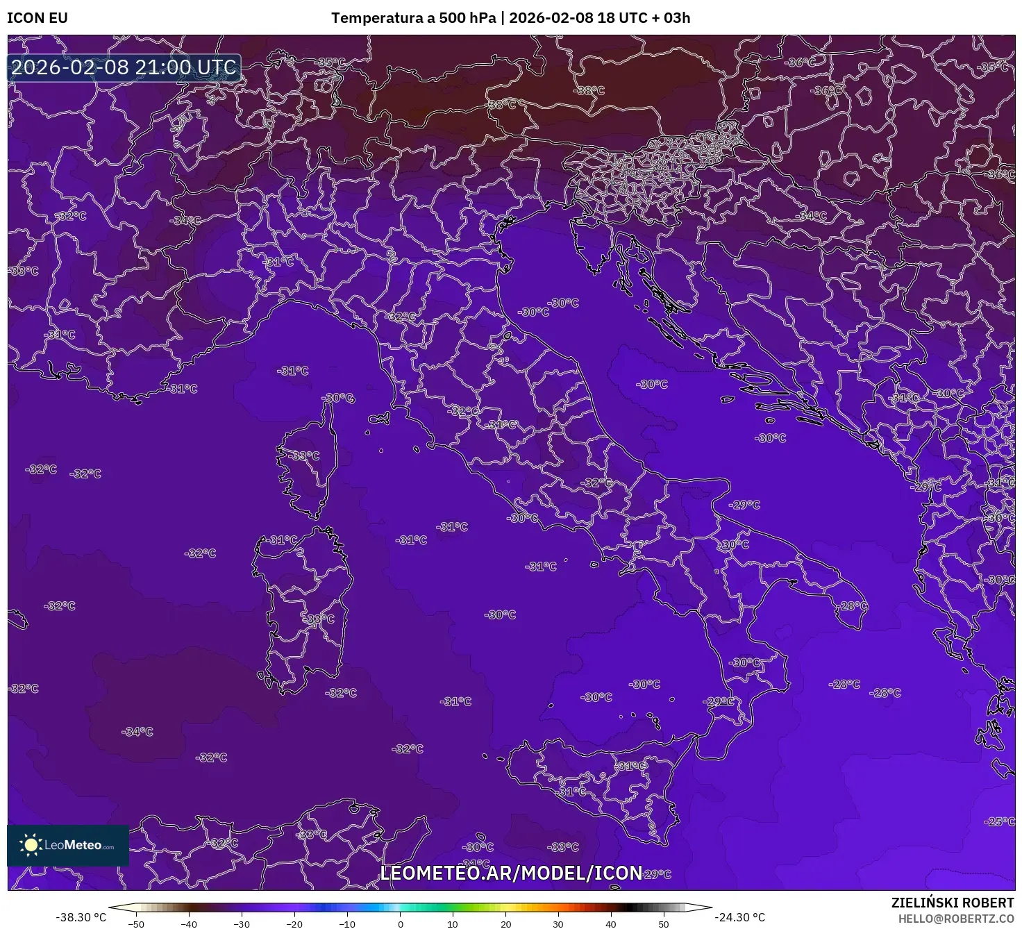 ICON model - Italia, Temperatura a 500 hPa