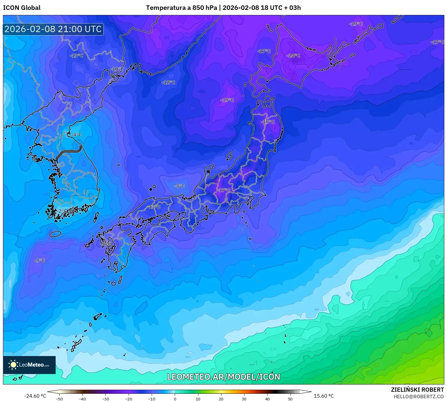 ICON model - Japón, Temperatura a 850 hPa