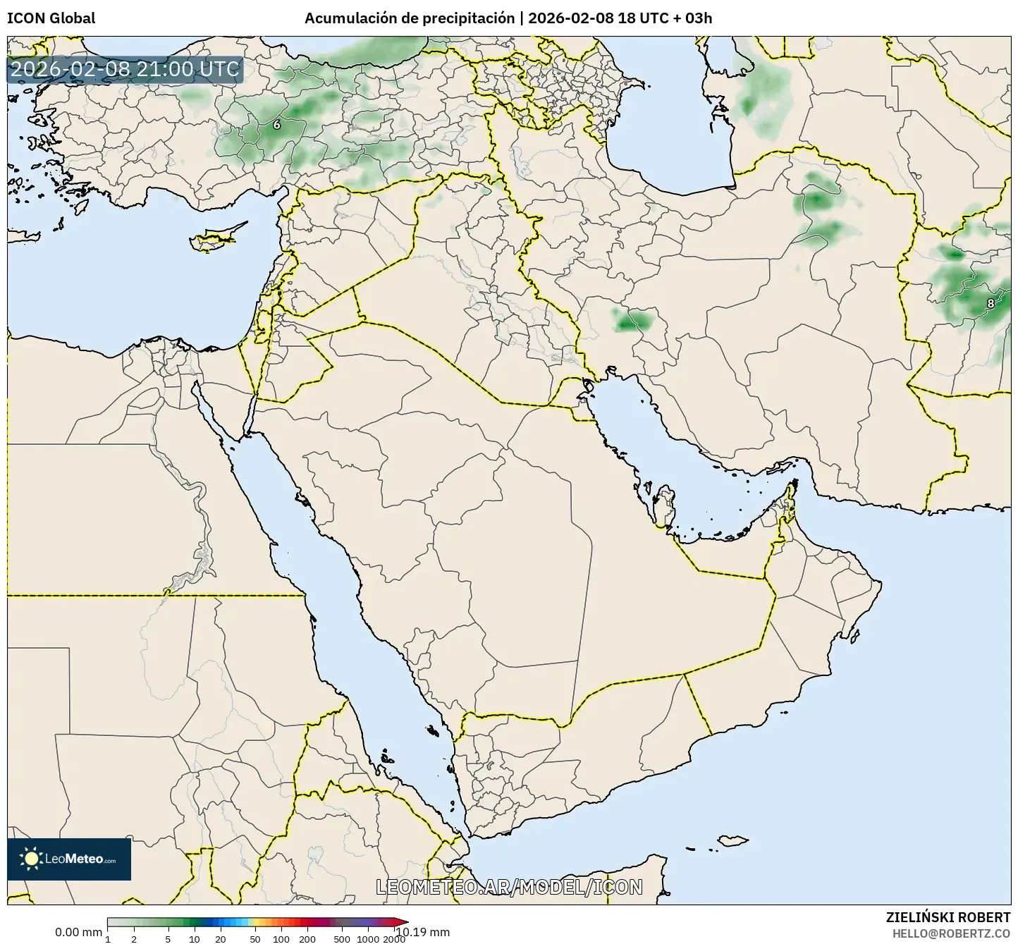 ICON model - Oriente Medio, Acumulación de precipitación