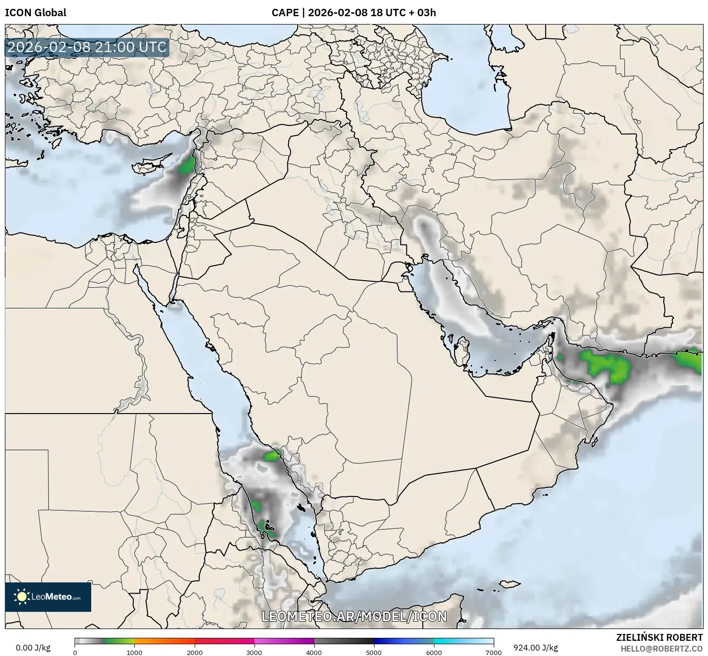 ICON model - Oriente Medio, CAPE
