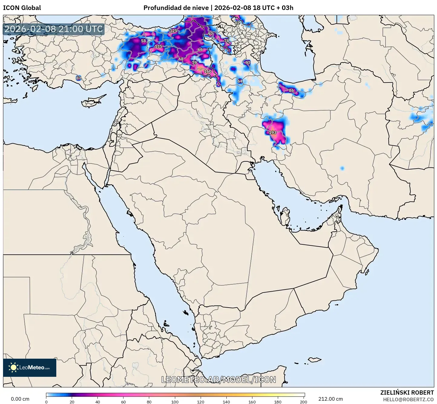 ICON model - Oriente Medio, Profundidad de nieve