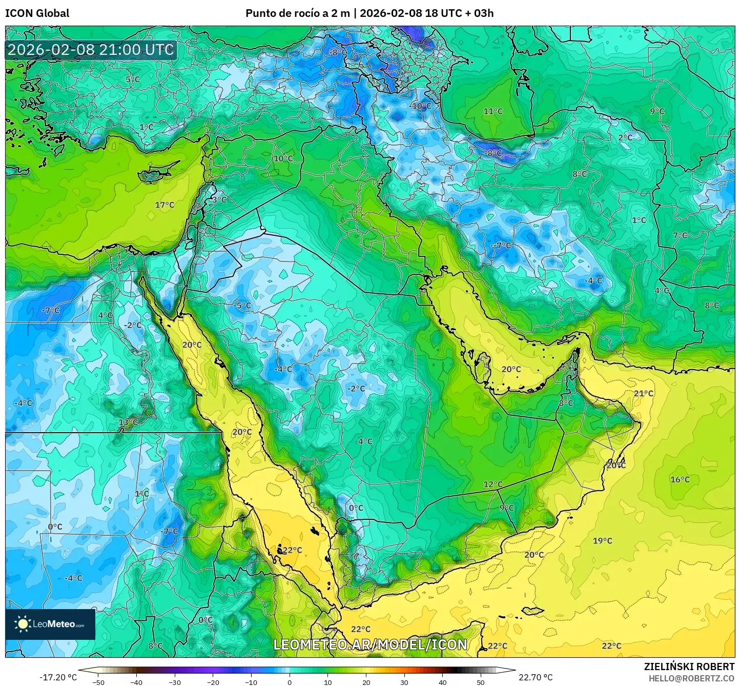 ICON model - Oriente Medio, Punto de rocío a 2 m