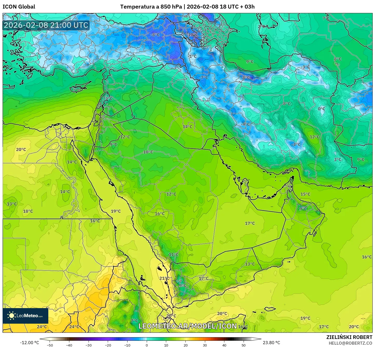 ICON model - Oriente Medio, Temperatura a 850 hPa