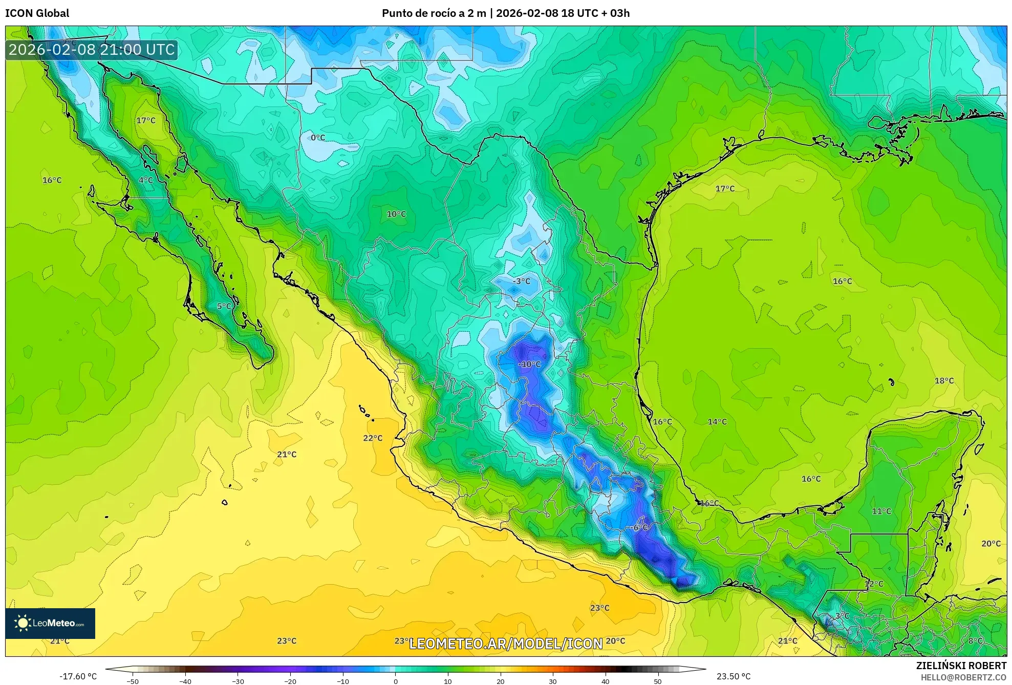 ICON model - México, Punto de rocío a 2 m