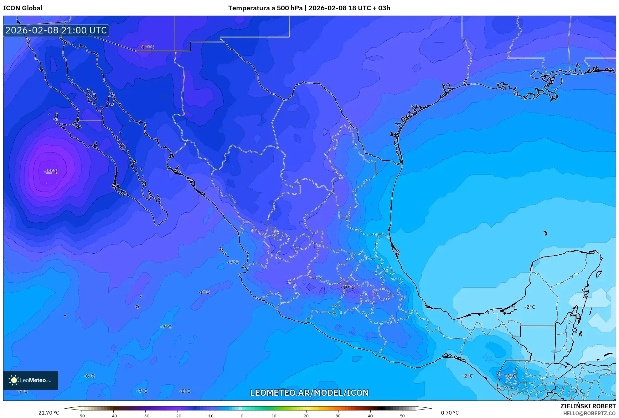 ICON model - México, Temperatura a 500 hPa