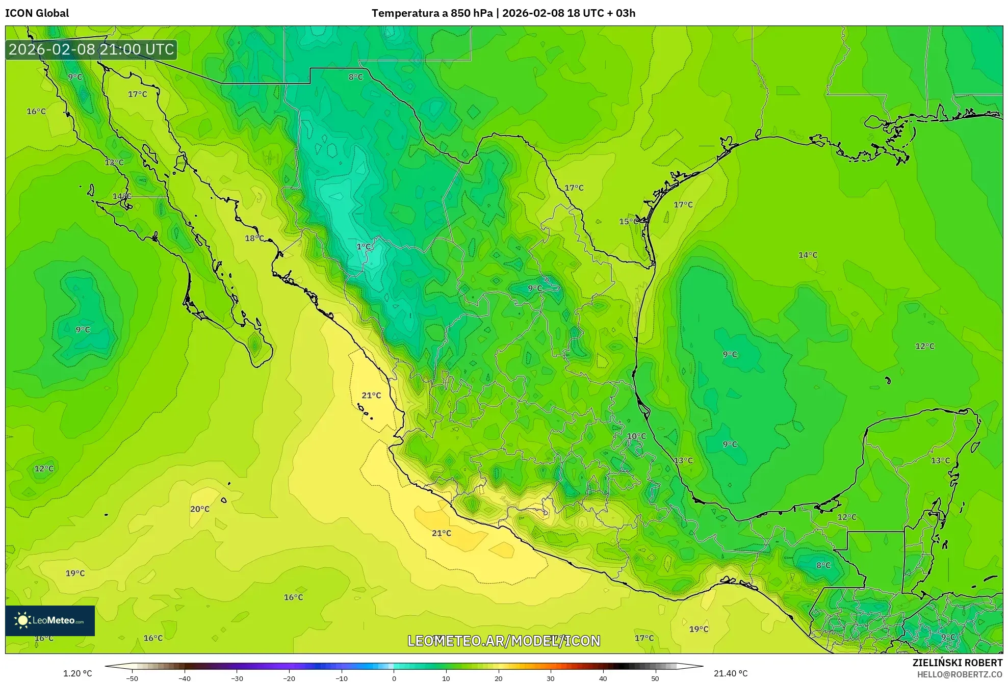 ICON model - México, Temperatura a 850 hPa