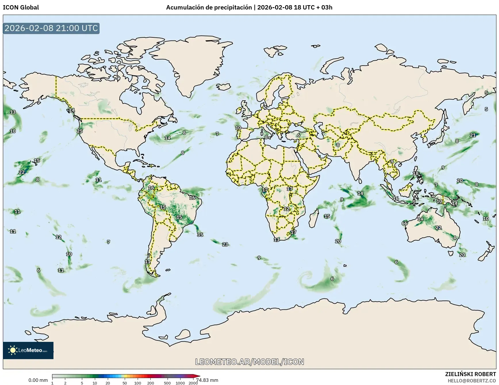 ICON model - Mundo, Acumulación de precipitación