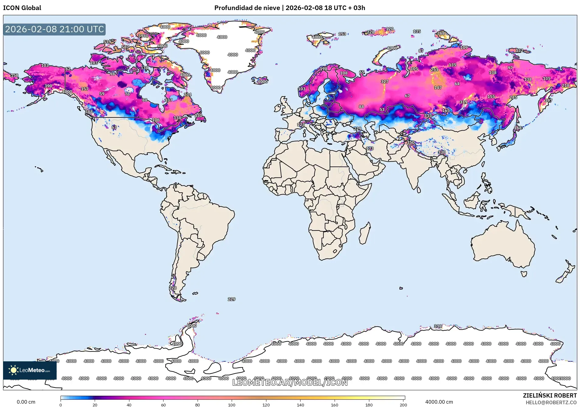 ICON model - Mundo, Profundidad de nieve