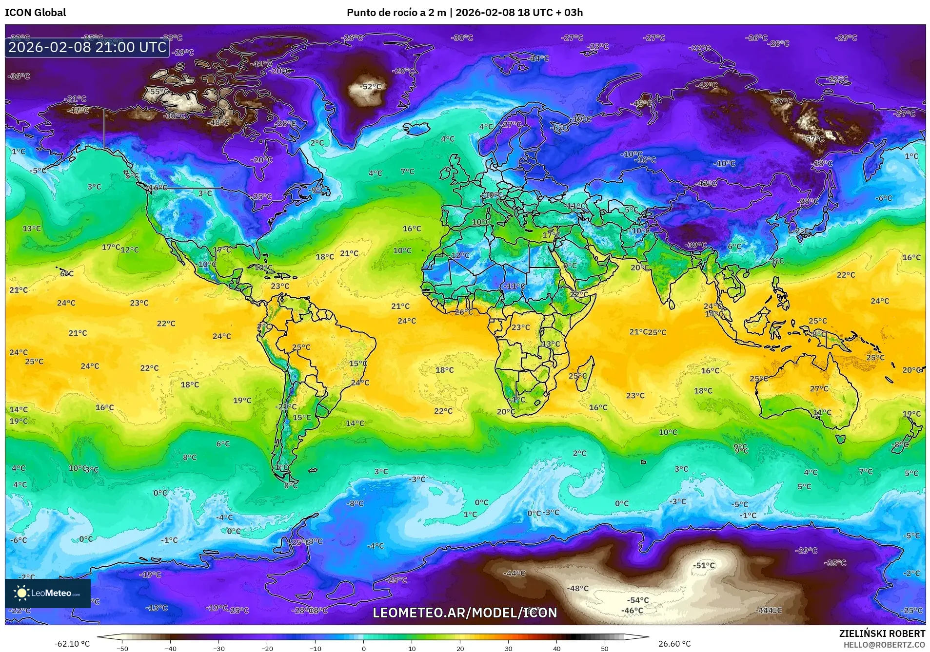 ICON model - Mundo, Punto de rocío a 2 m