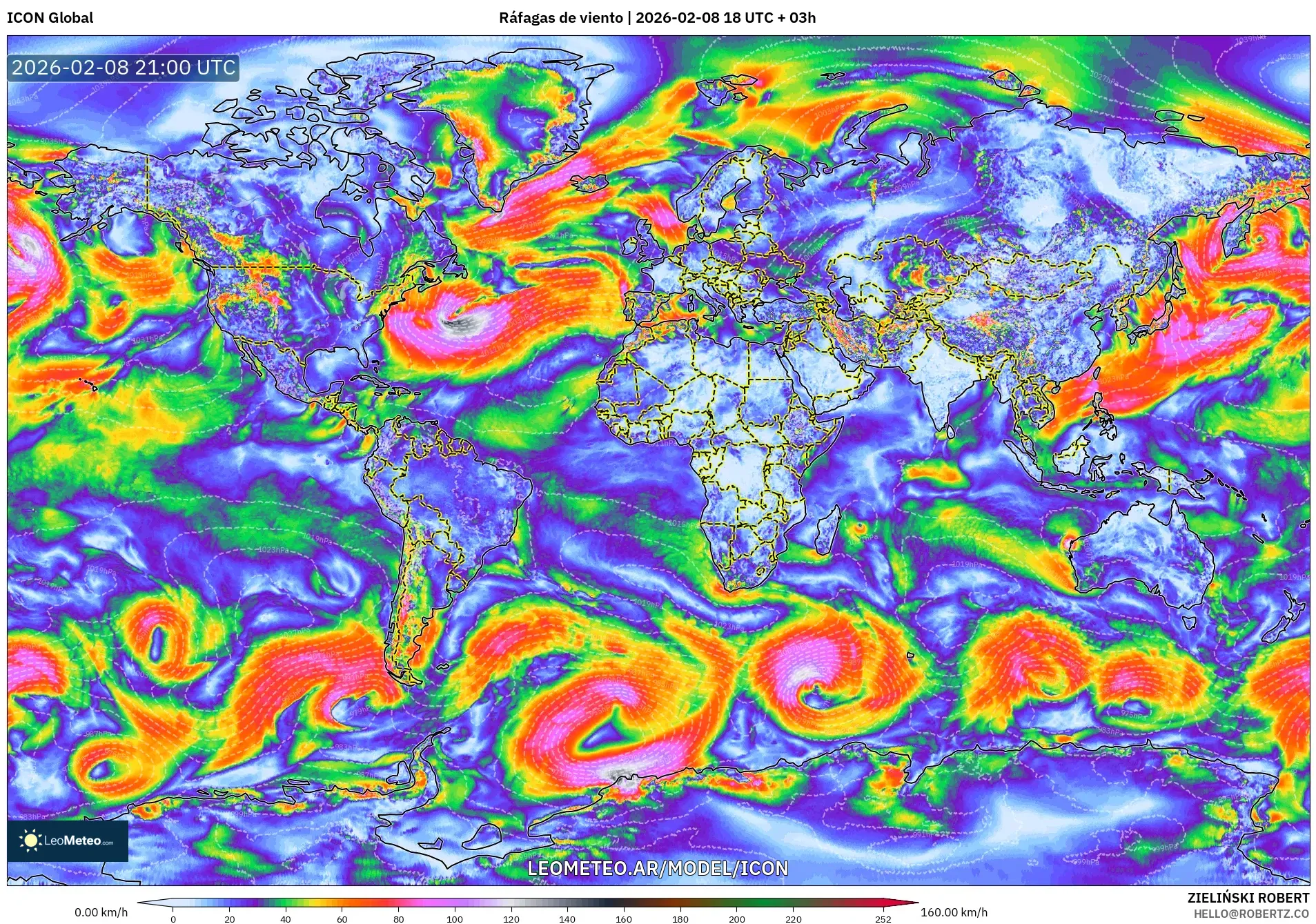 ICON model - Mundo, Ráfagas de viento