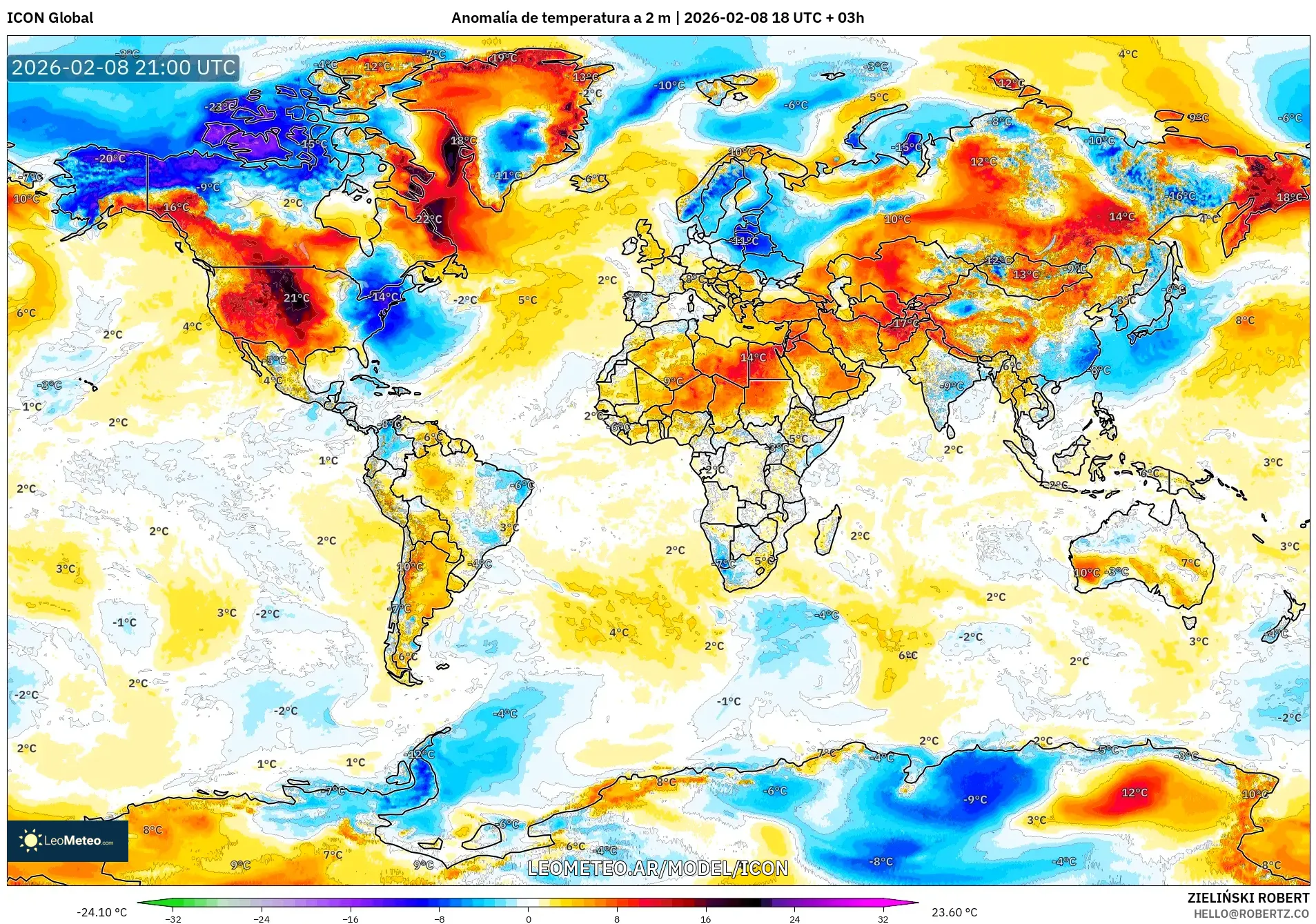 ICON model - Mundo, Anomalía de temperatura a 2 m