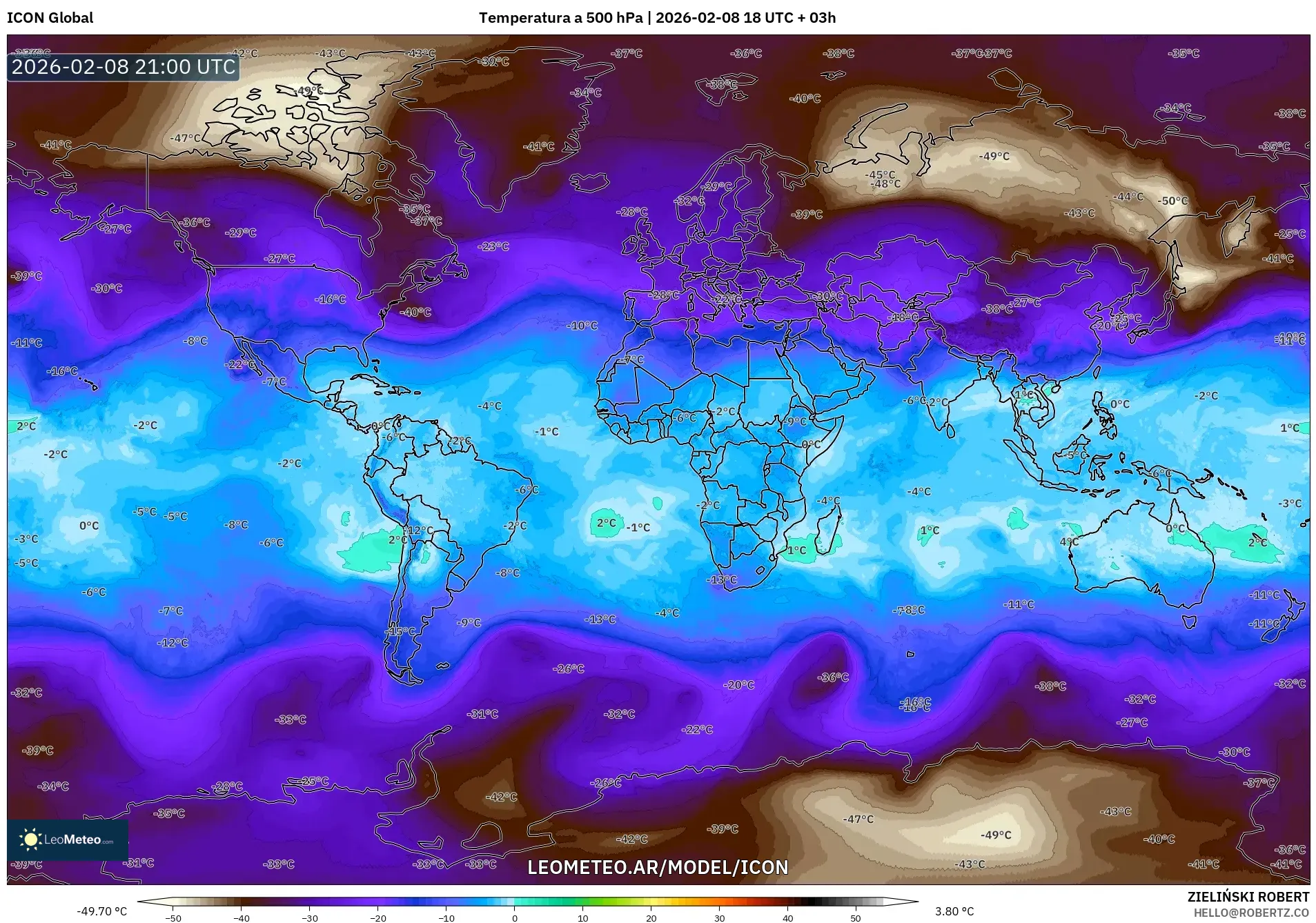 ICON model - Mundo, Temperatura a 500 hPa