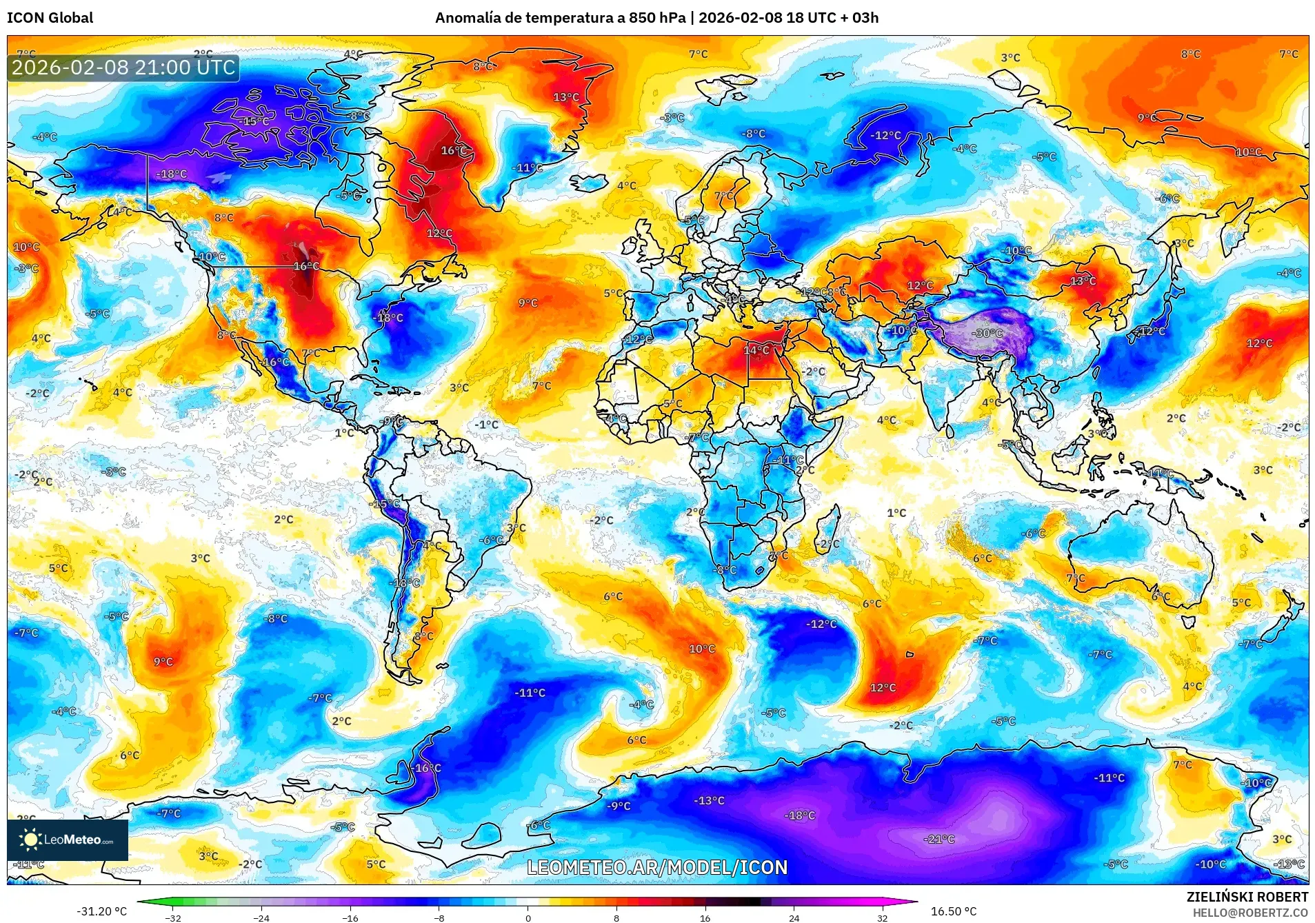 ICON model - Mundo, Anomalía de temperatura a 850 hPa