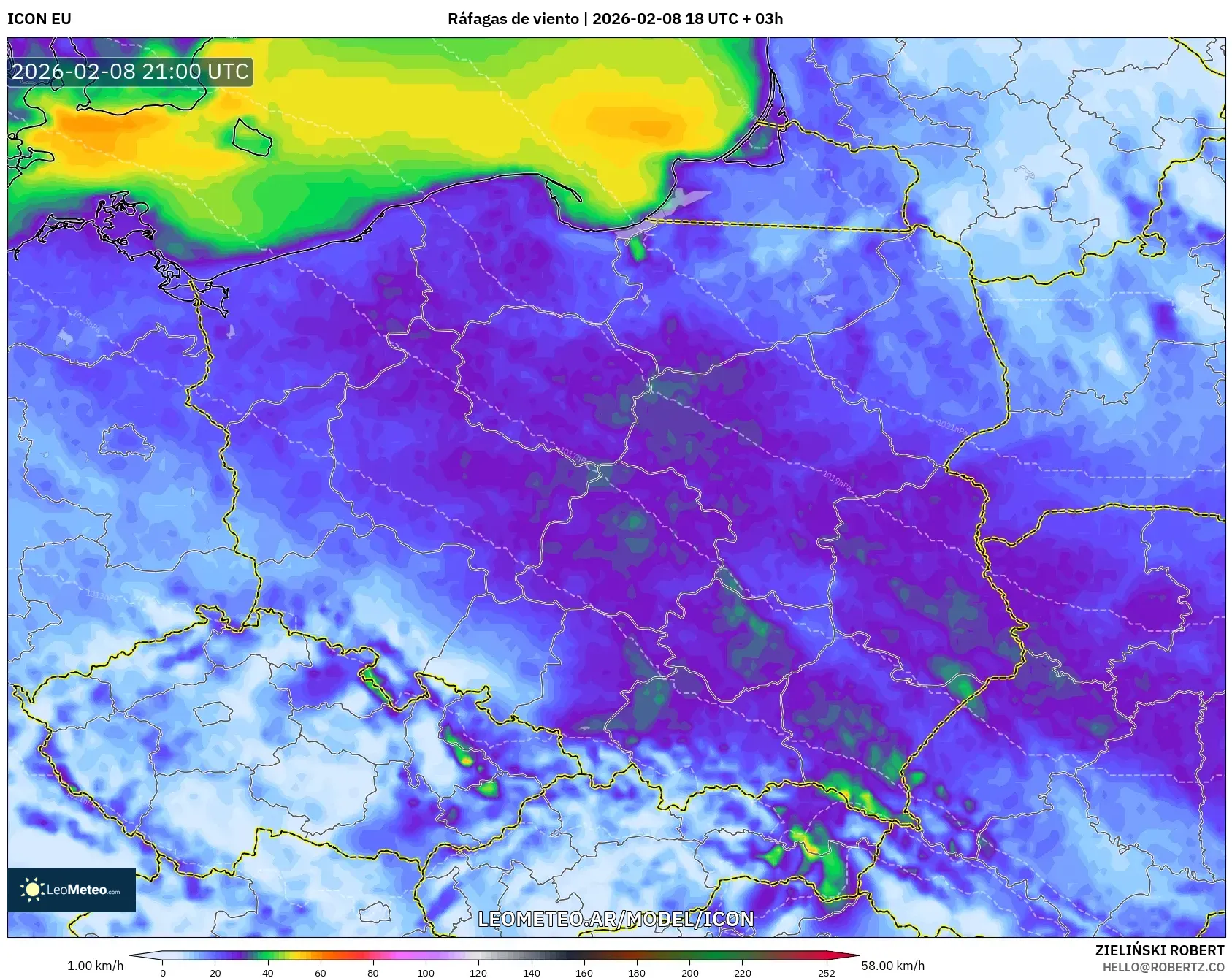ICON model - Polonia, Ráfagas de viento