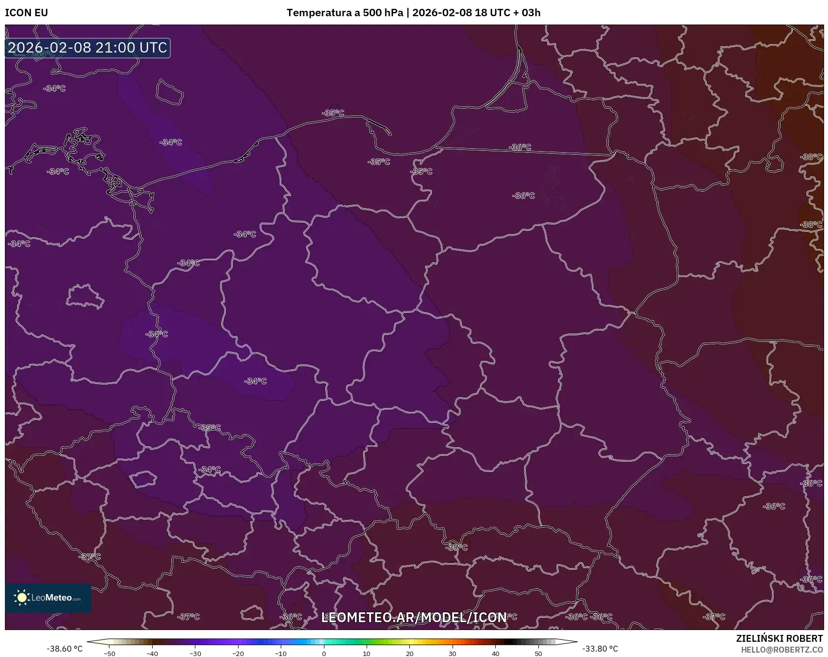 ICON model - Polonia, Temperatura a 500 hPa