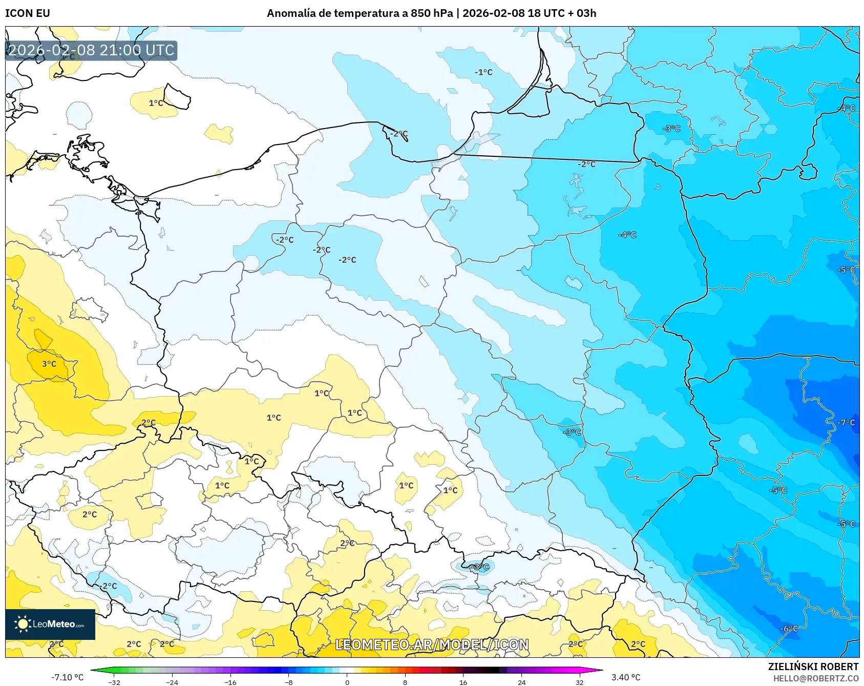ICON model - Polonia, Anomalía de temperatura a 850 hPa